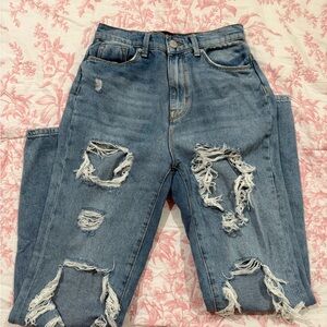 BDG Blue Boyfriend Jeans with Distressed Details